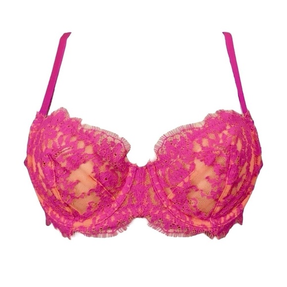 New Victorias Secret Very Sexy • Orange Pink Lace Unlined Demi Bra - Picture 3 of 3